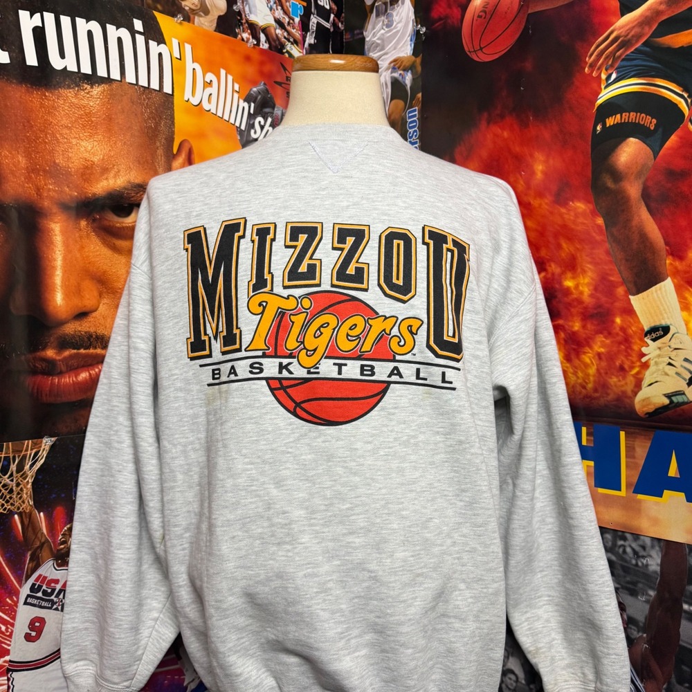 Vintage Y2K Missouri Mizzou Tigers Basketball Sweatshirt Gray Mens Sz XL